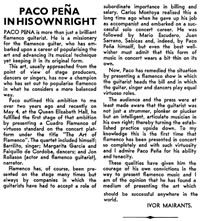 Ivor Mairants review of Paco Peña in BMG June 1970